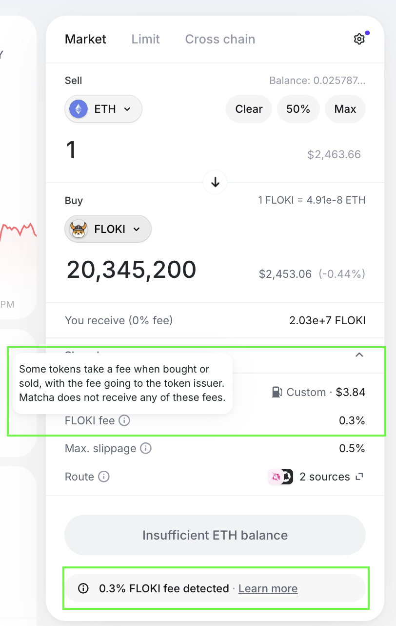 Matcha Transfer Fee Info
