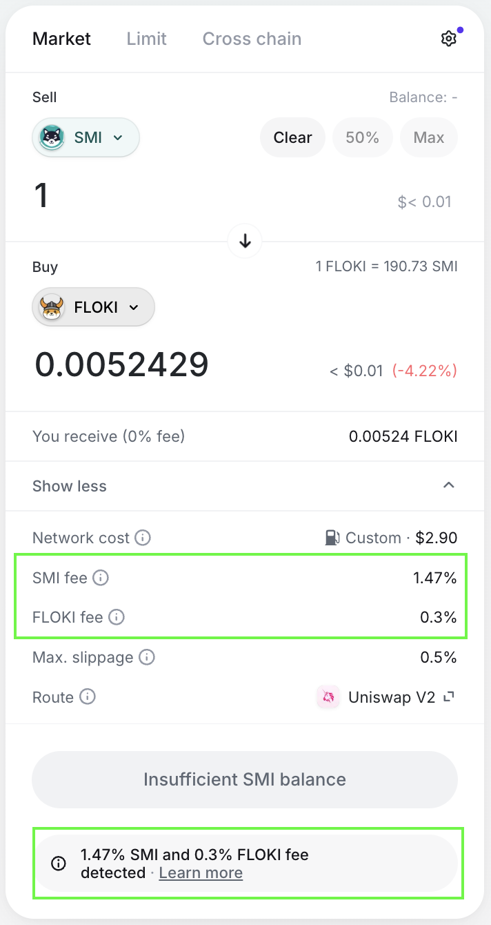 Matcha Buy Sell Tax UI