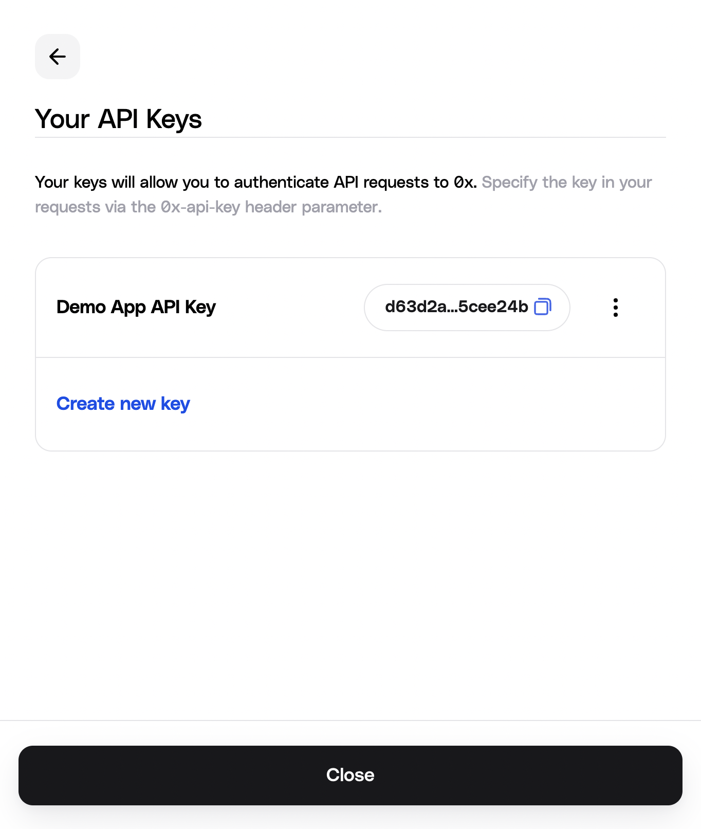 0x Dashboard Reval API Key