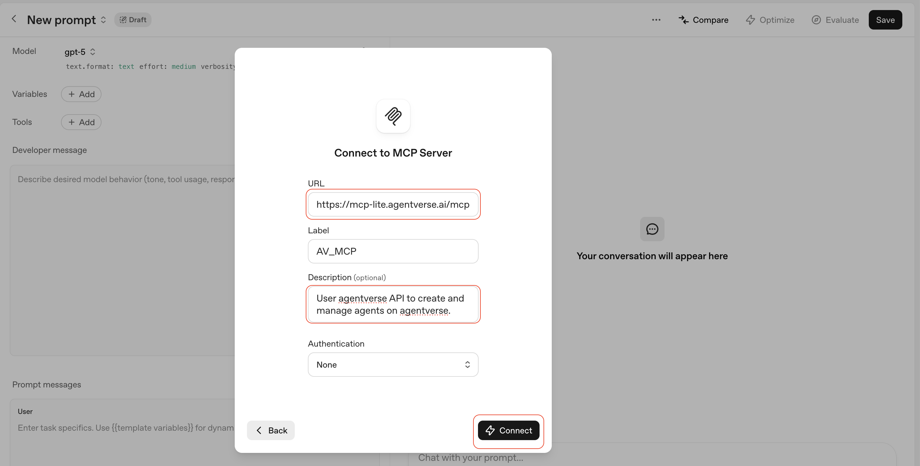 Agentverse MCP OpenAI Playground