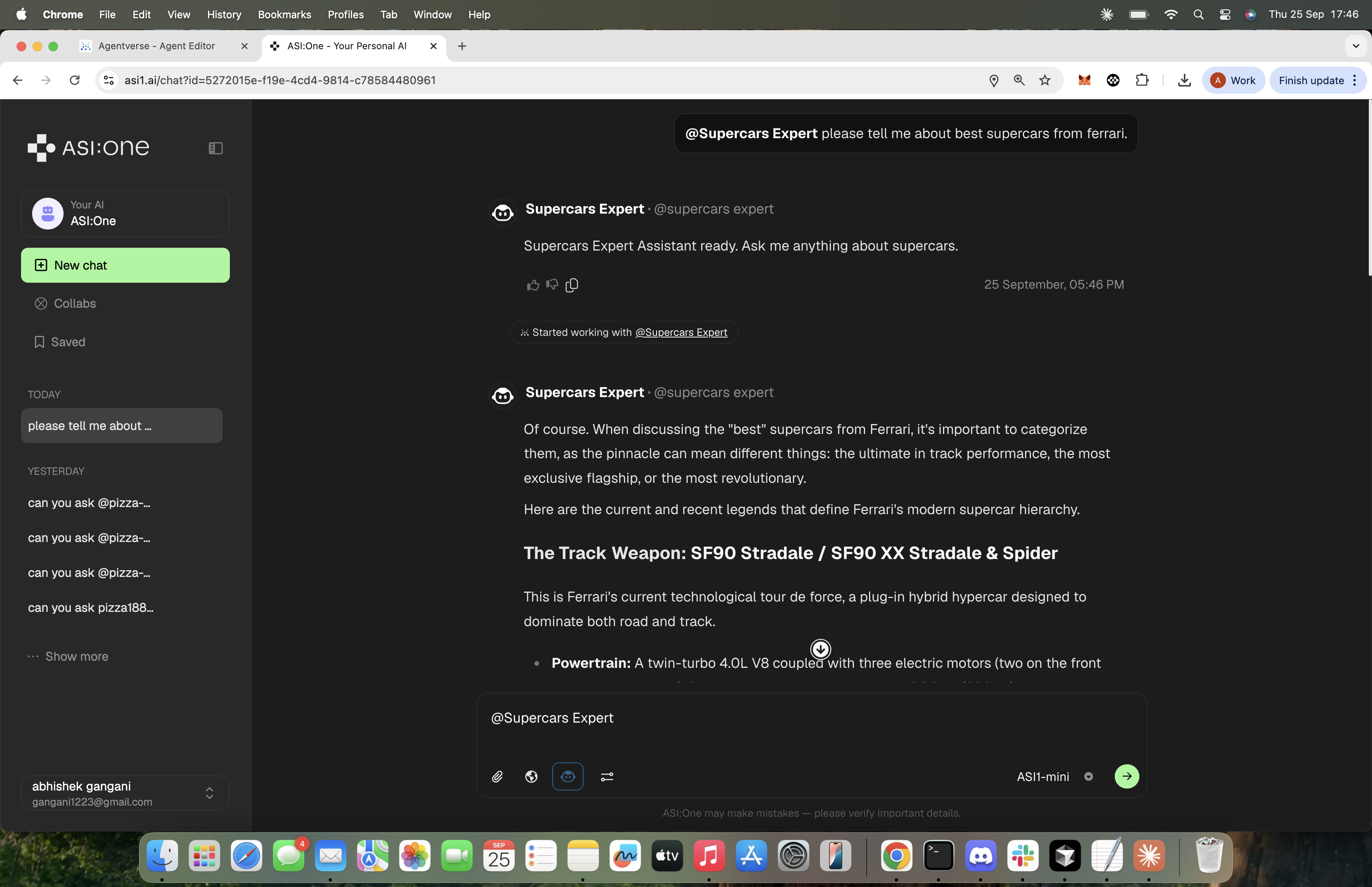 Use on ASI:One agentic mode