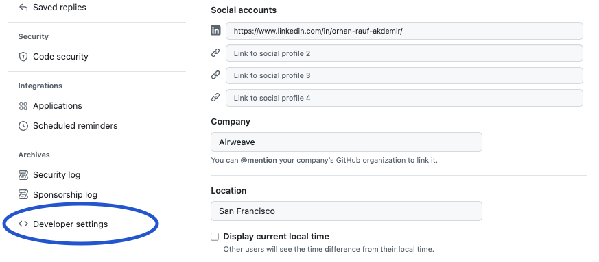 Finding Developer Settings in GitHub
