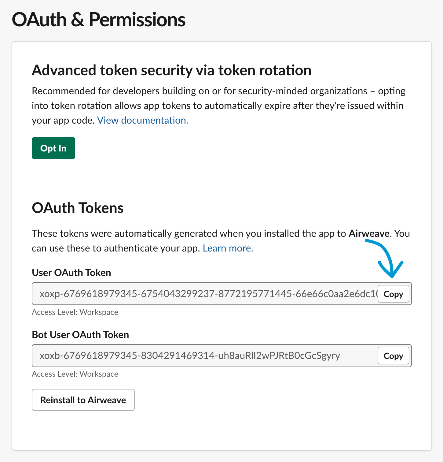 OAuth2 User token in Slack