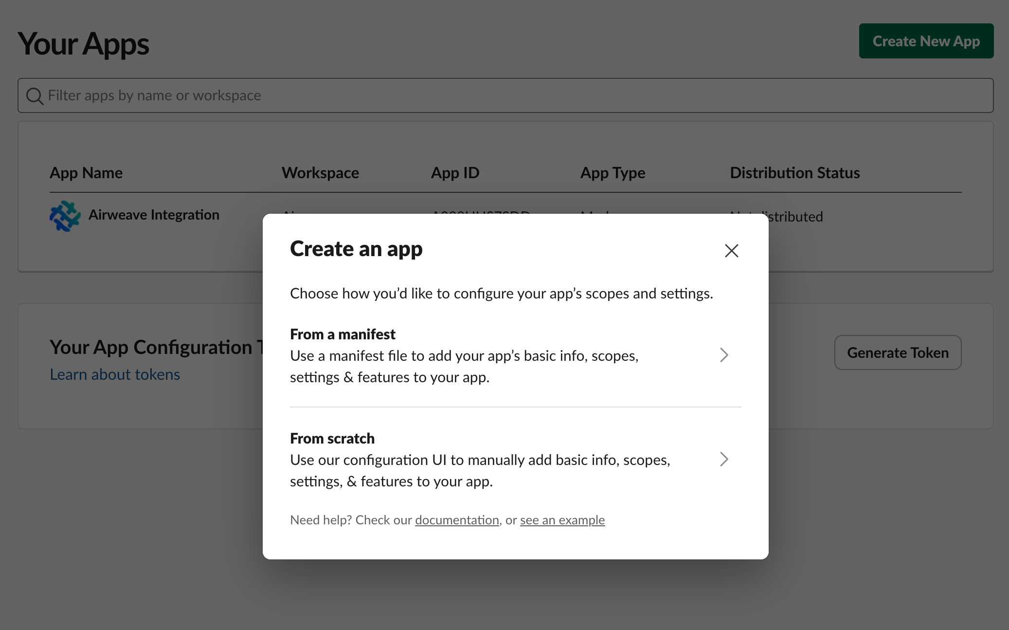Create app in Slack