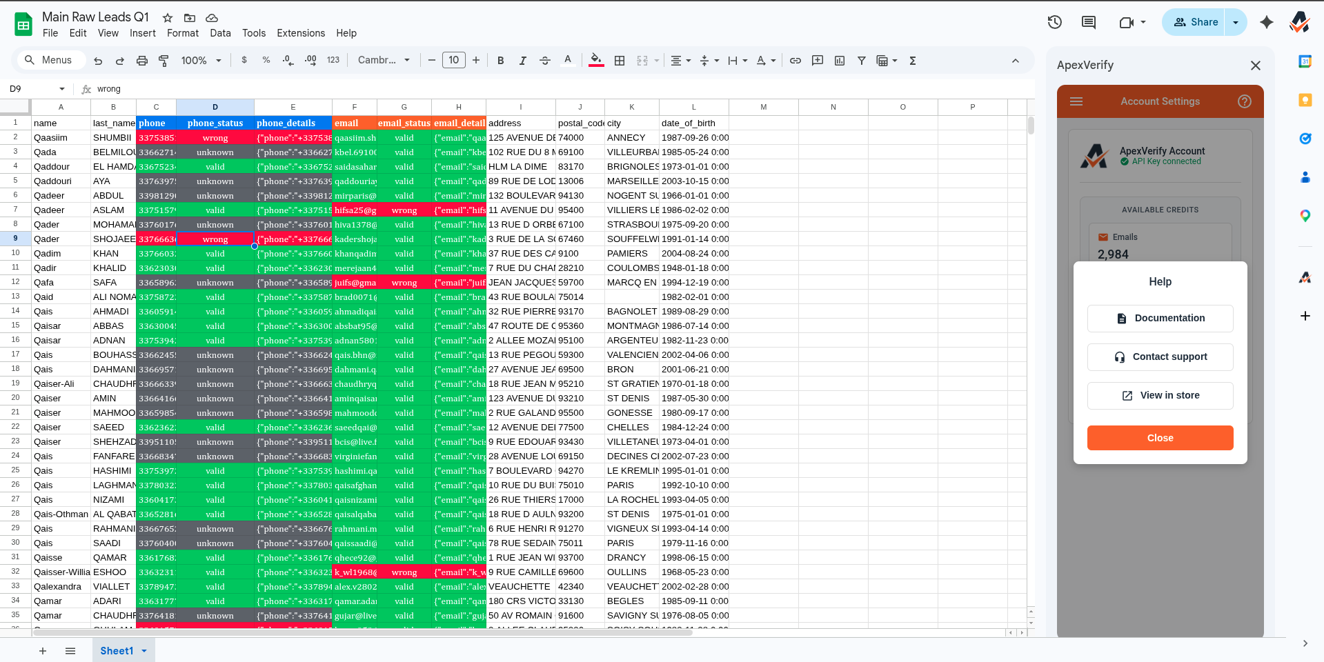Results written back to the Google Sheet