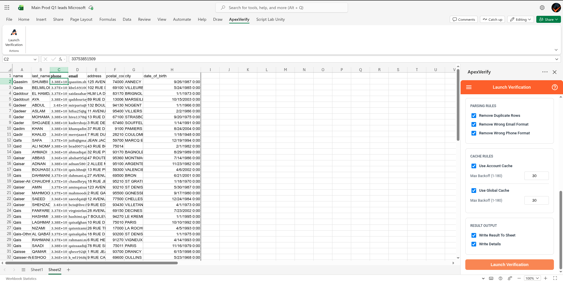 Launch the verification from the add-in
