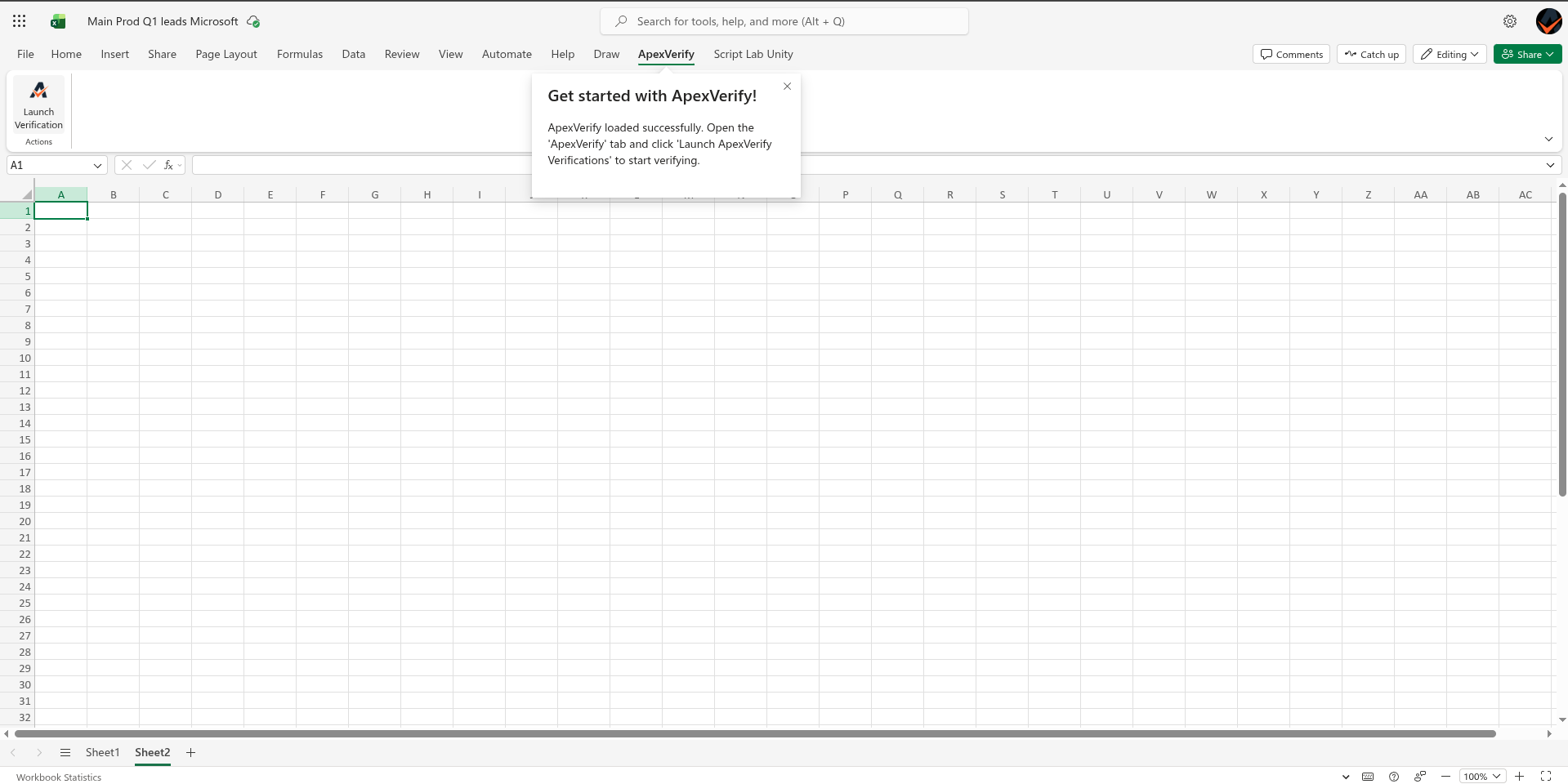 Open the ApexVerify add-in menu