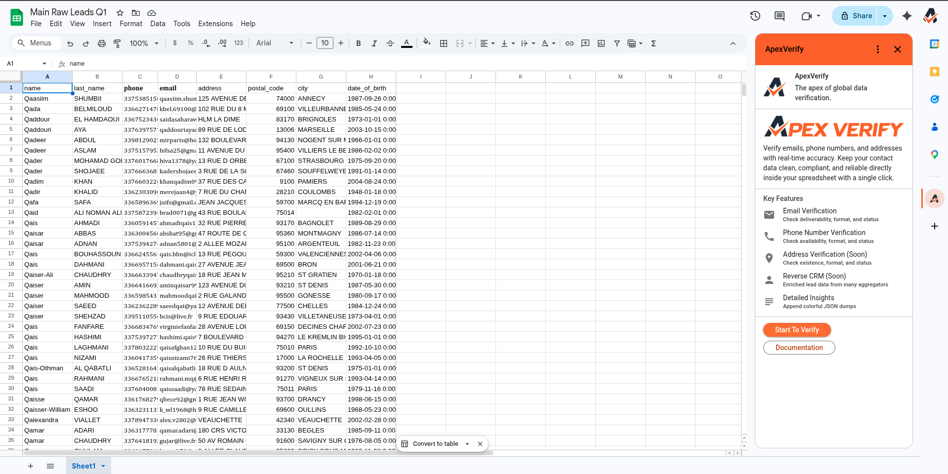 Open the ApexVerify add-on menu