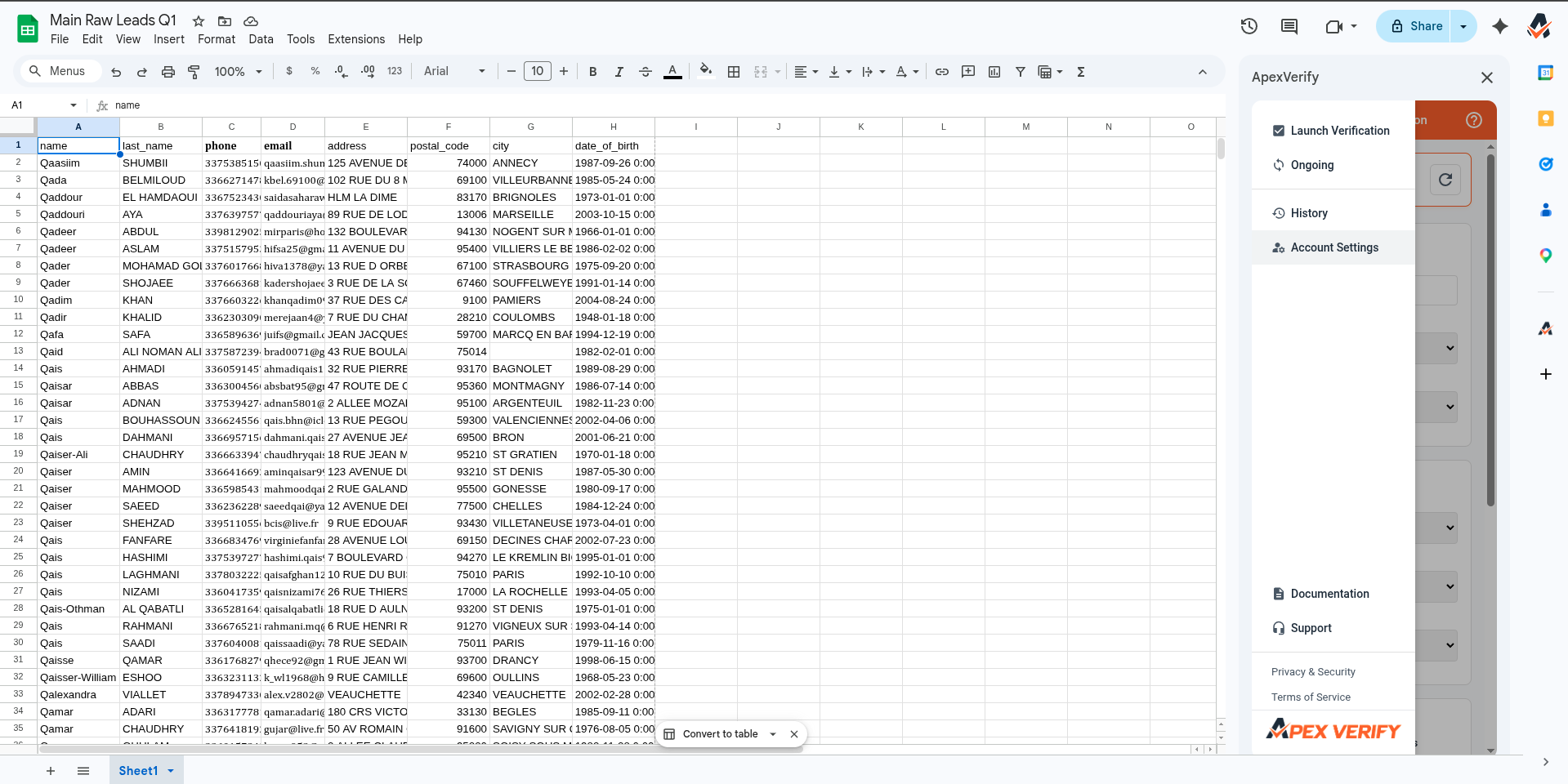 Launch the add-on verification settings panel
