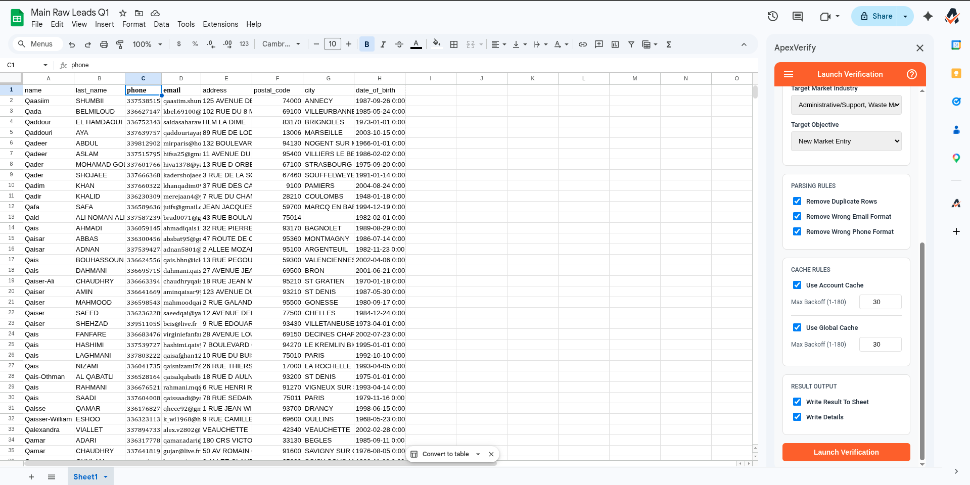 Launch the verification from the add-on