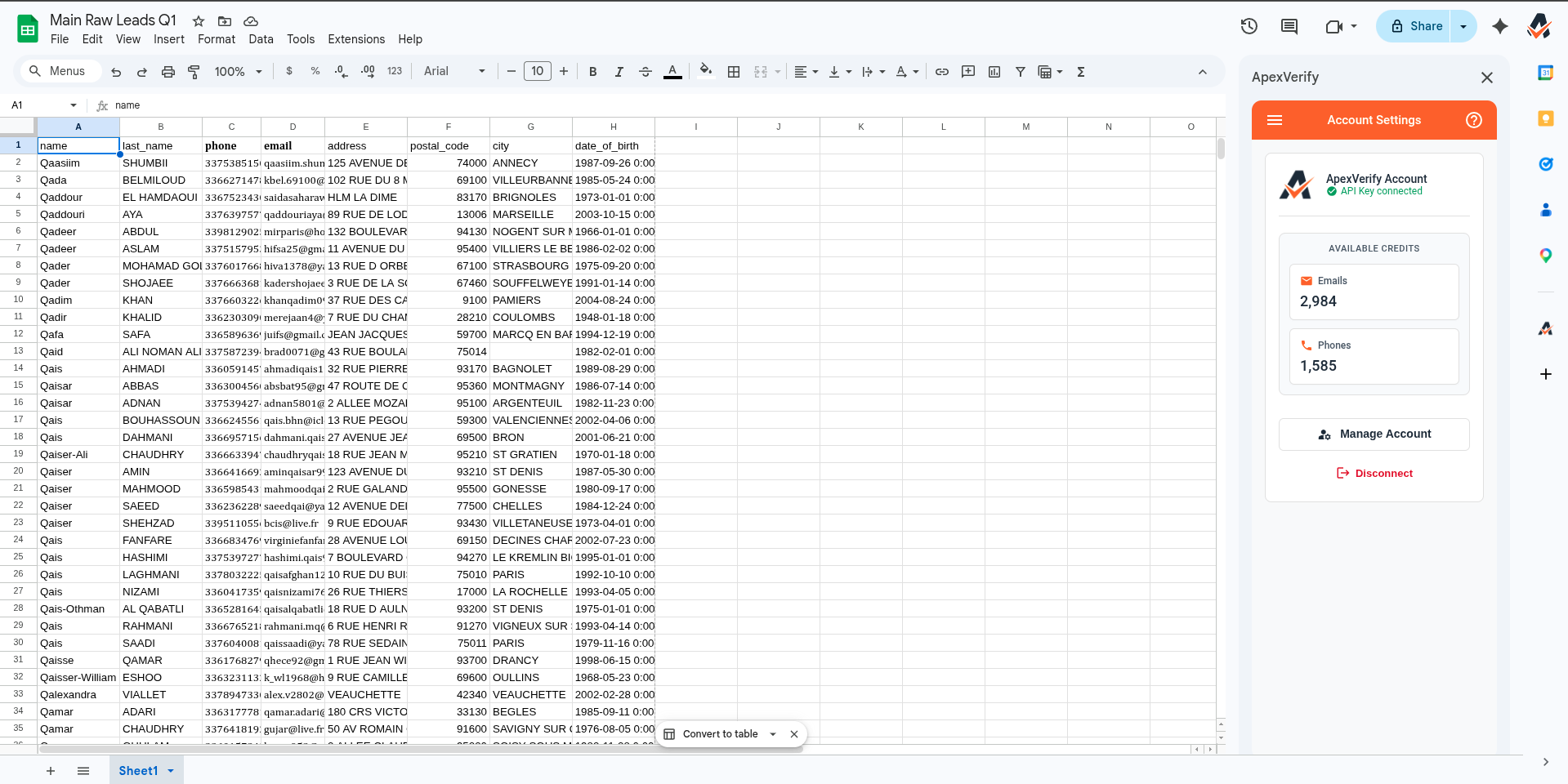 API key connection confirmed