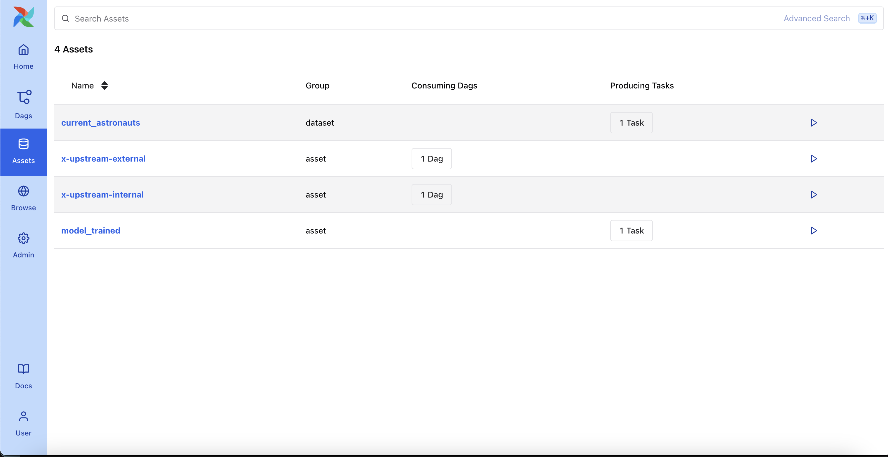 Screenshot of the asset tab