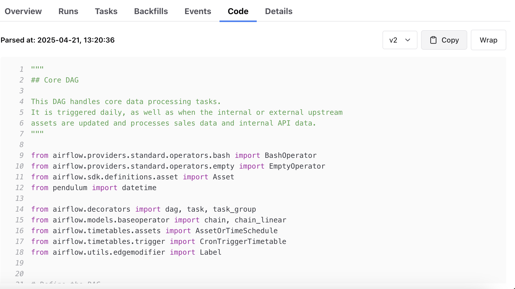 Screenshot of the dag code.
