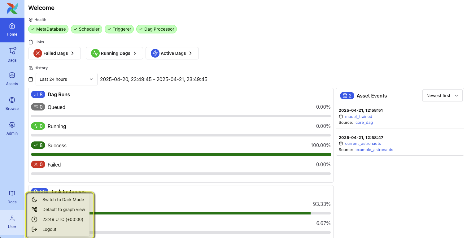 Screenshot of the User Tab.