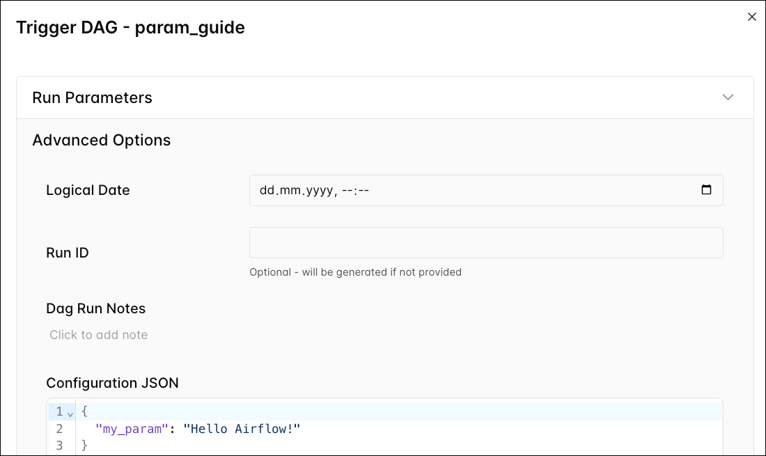 Advanced options trigger form