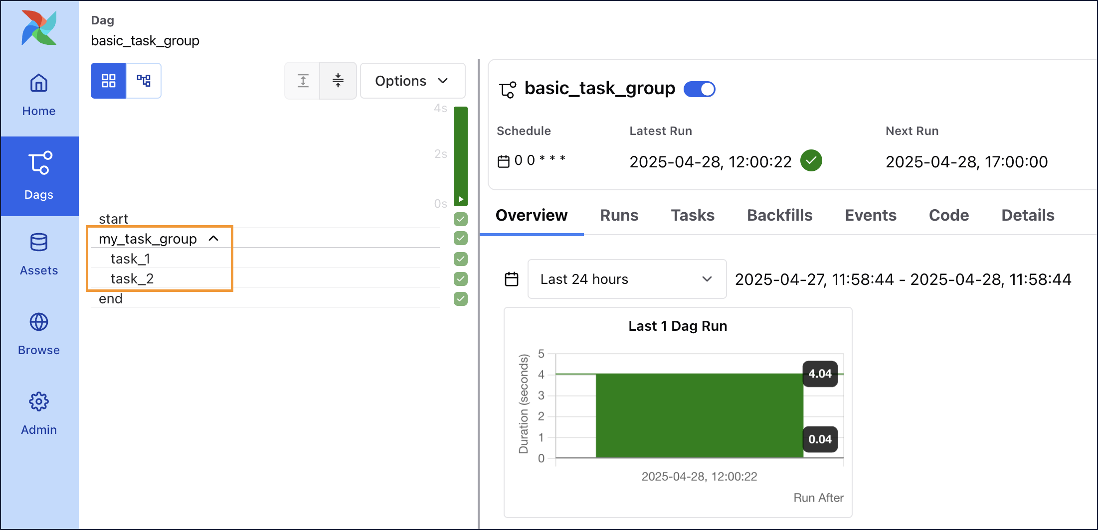 Task groups simple example - grid