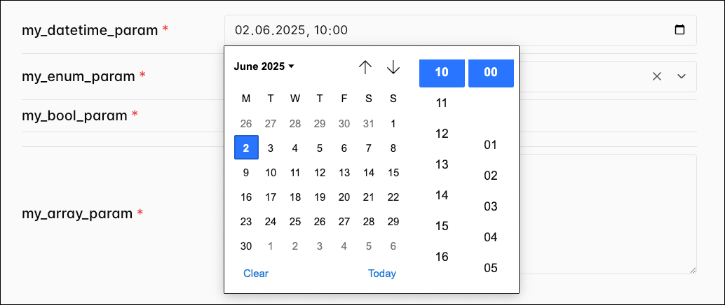 Datetime param example