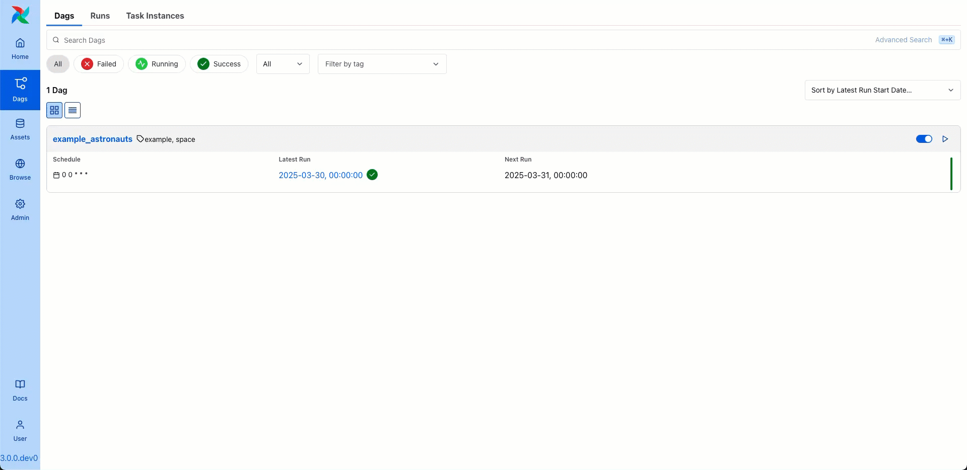Gif showing how to access the task logs of a dynamically mapped task instance by clicking on its task instance square in the Grid view.