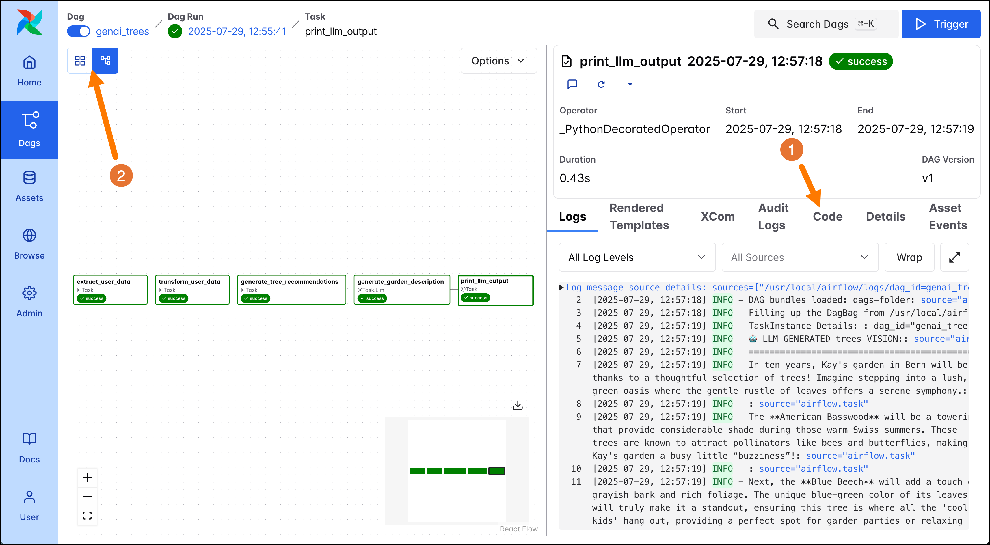 Screenshot of the Graph view of a DAG.