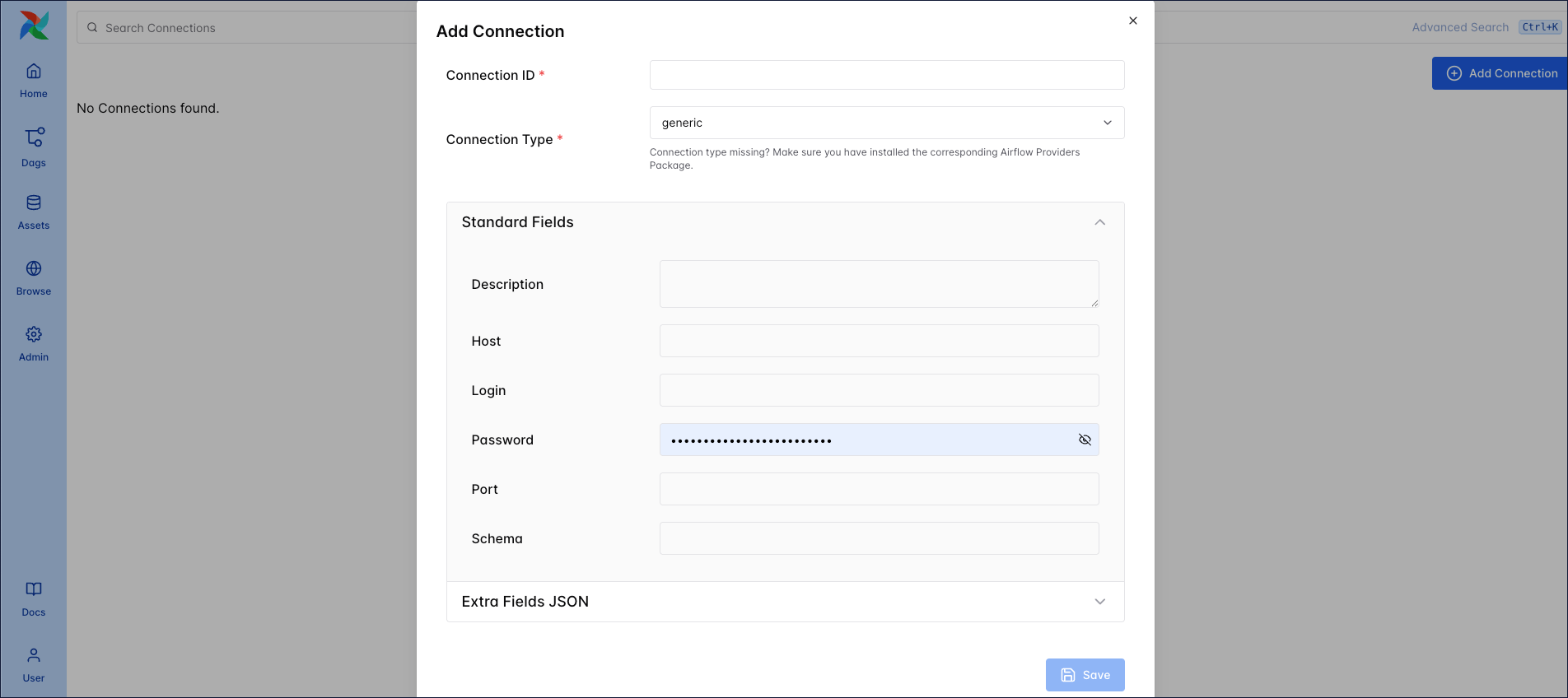 Empty Connection form in the Airflow UI