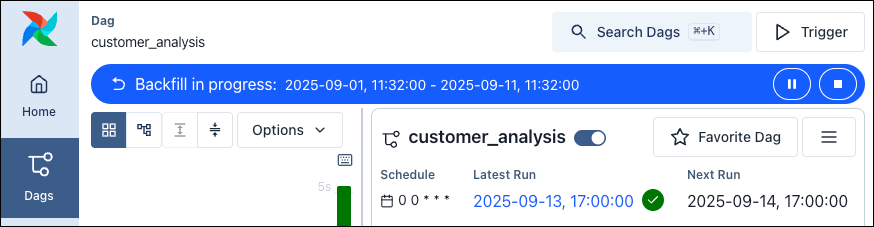 Screenshot of the a running backfill operation.