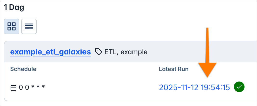 Latest run in the Dags view