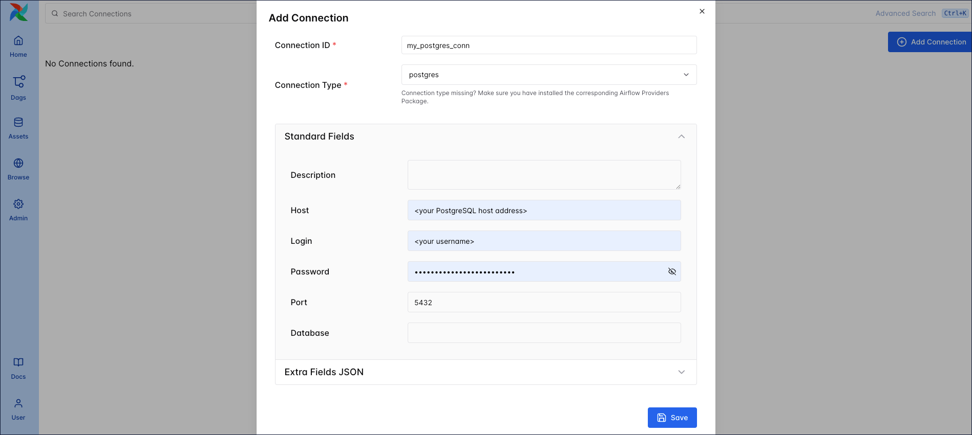 Example PostgreSQL connection