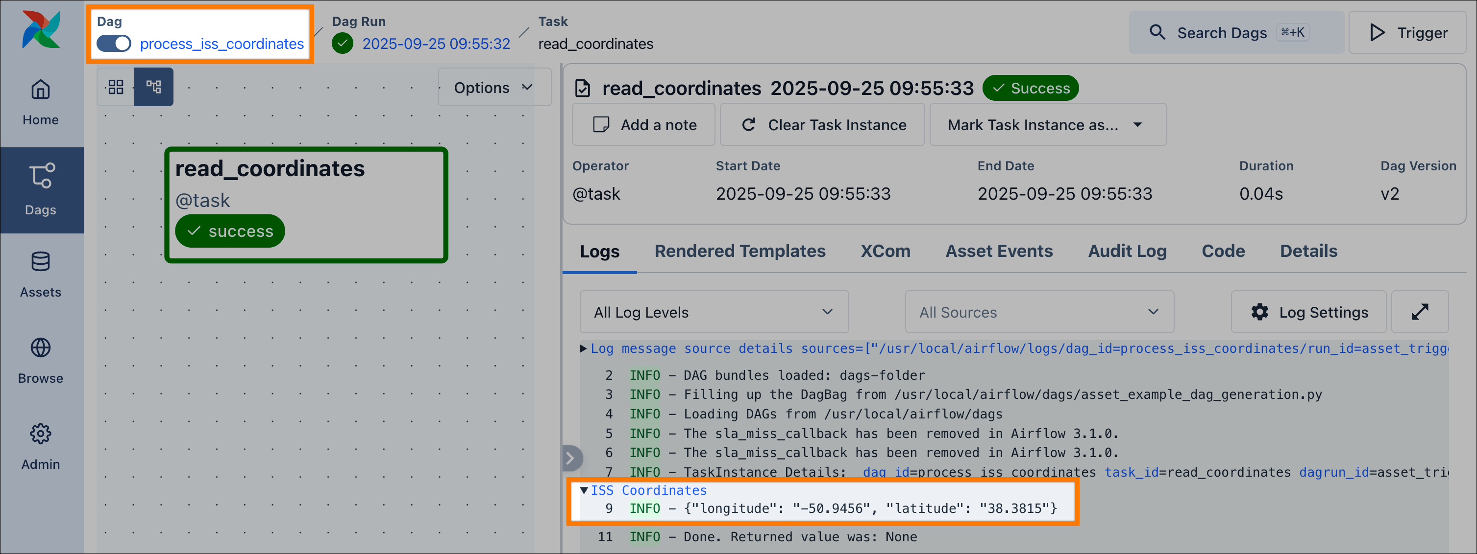 Asset consumer task logs