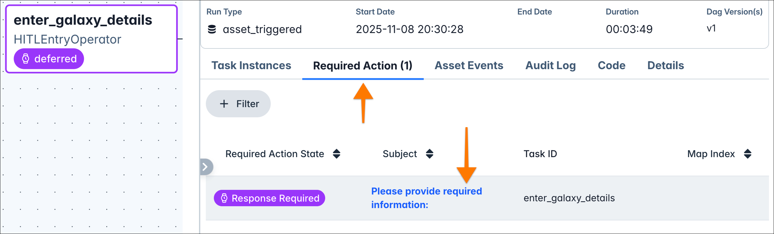 Required actions for a Dag run