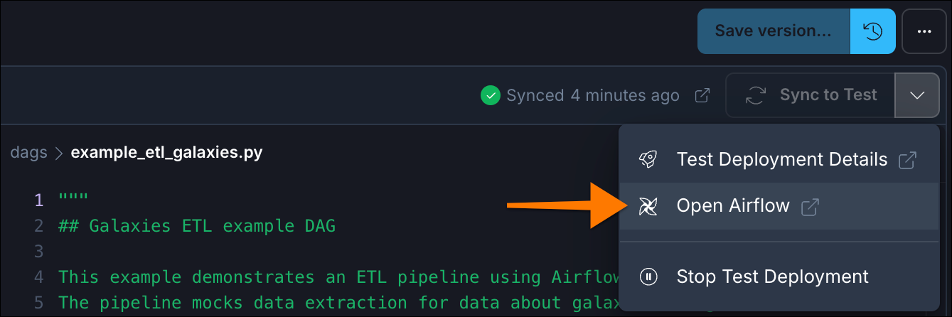 Open Airflow from Astro IDE