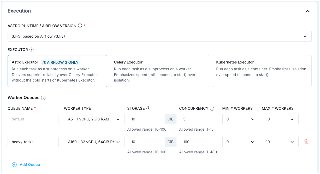Select executor on Astro