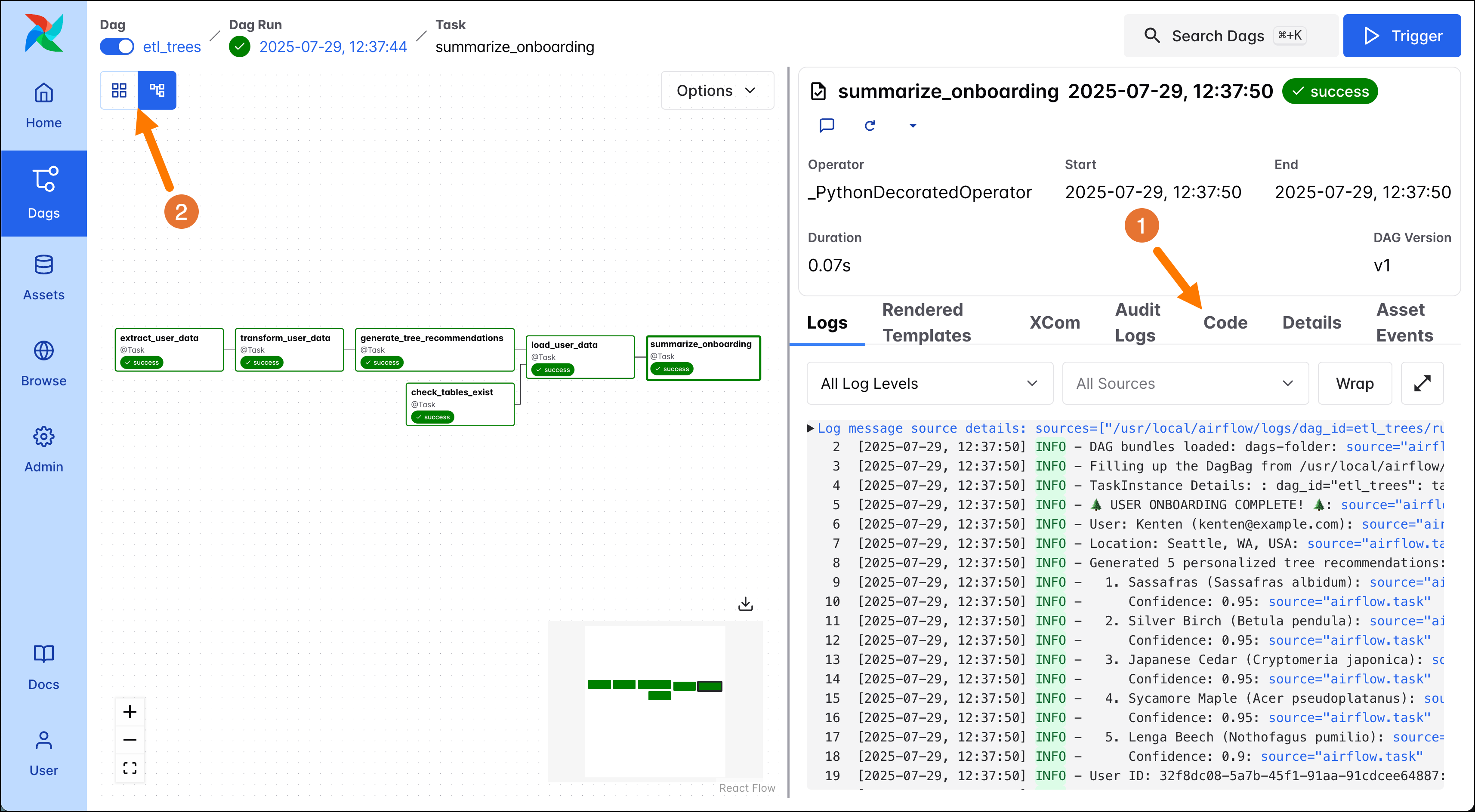 Screenshot of the Graph view of a DAG.