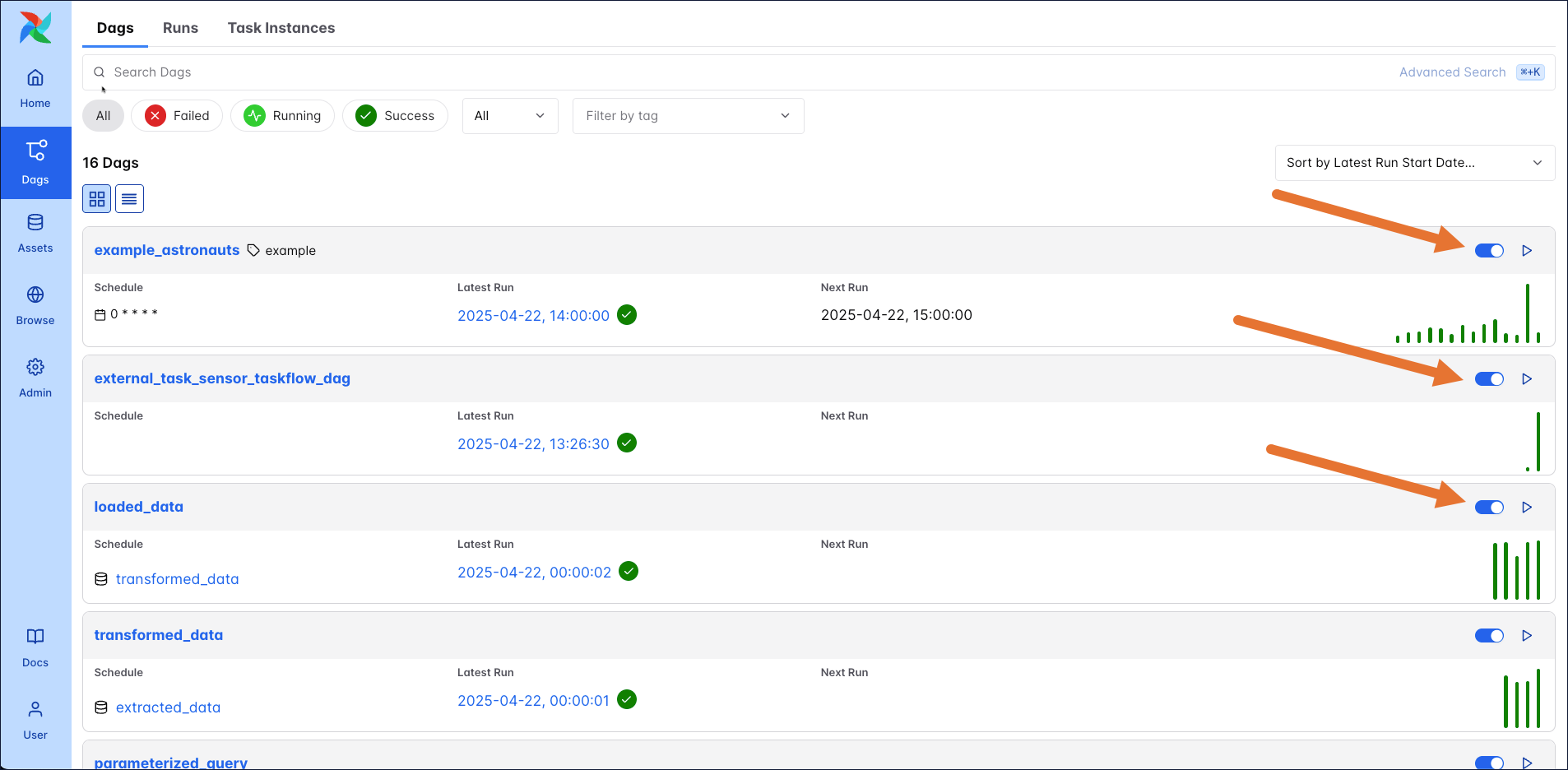 Location of unpause toggle in the Airflow UI