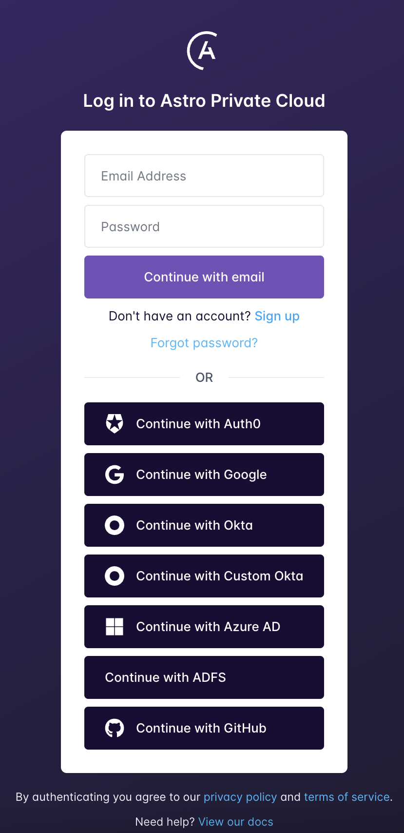 Custom login button on the Astronomer login screen