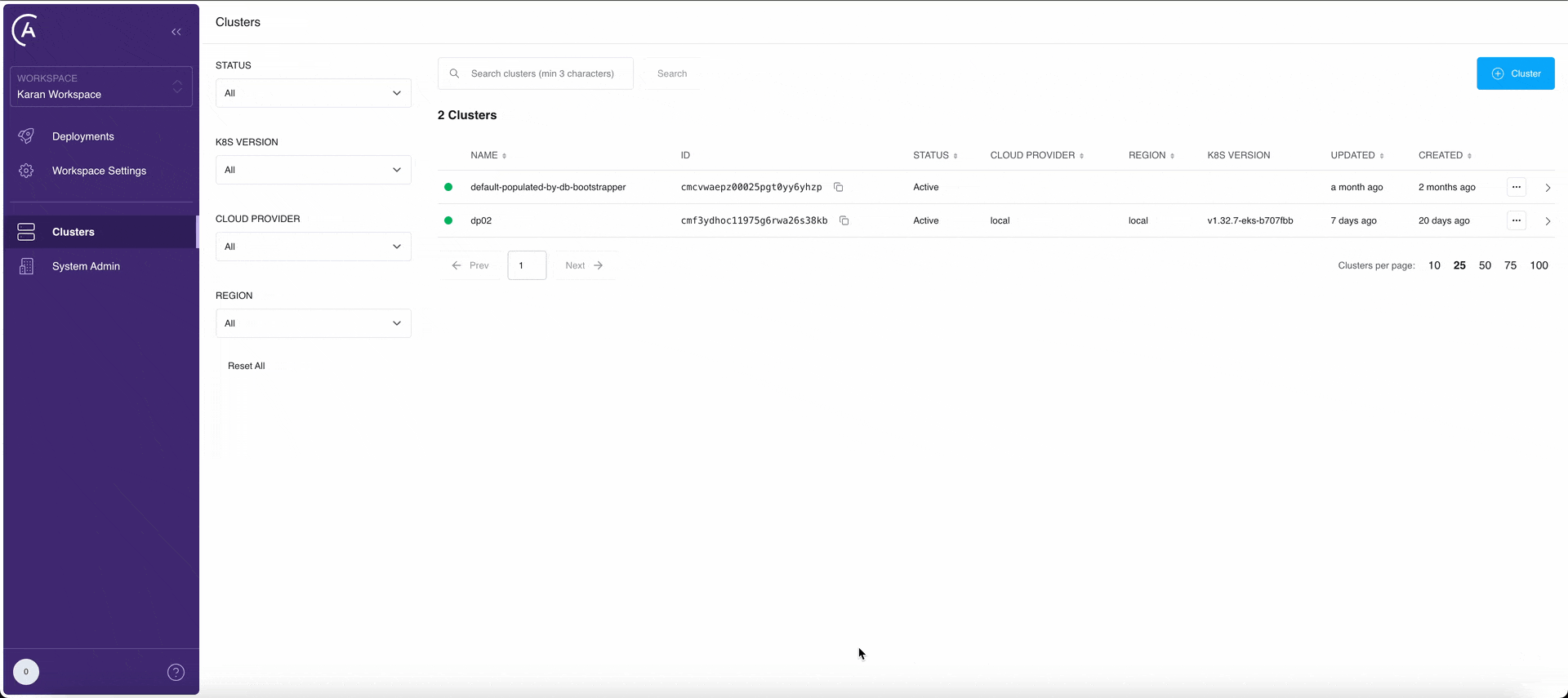 Shows the process of registering a cluster through the UI
