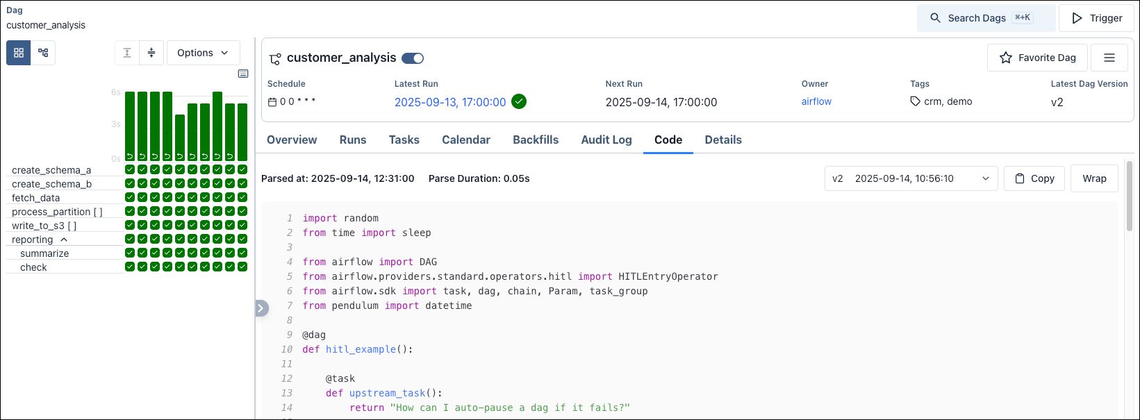 Screenshot of the Code tab.