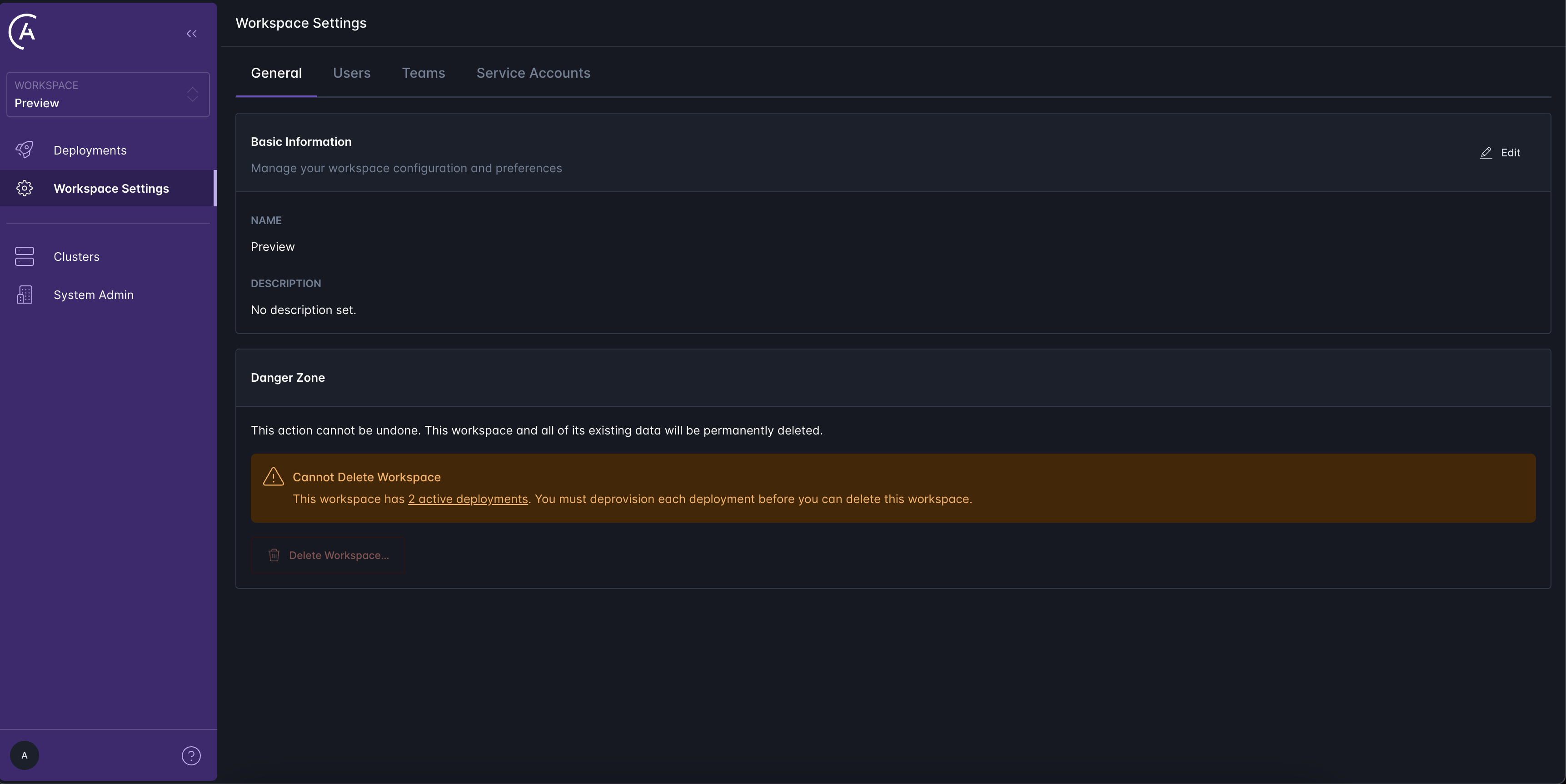 Workspace configuration tab location