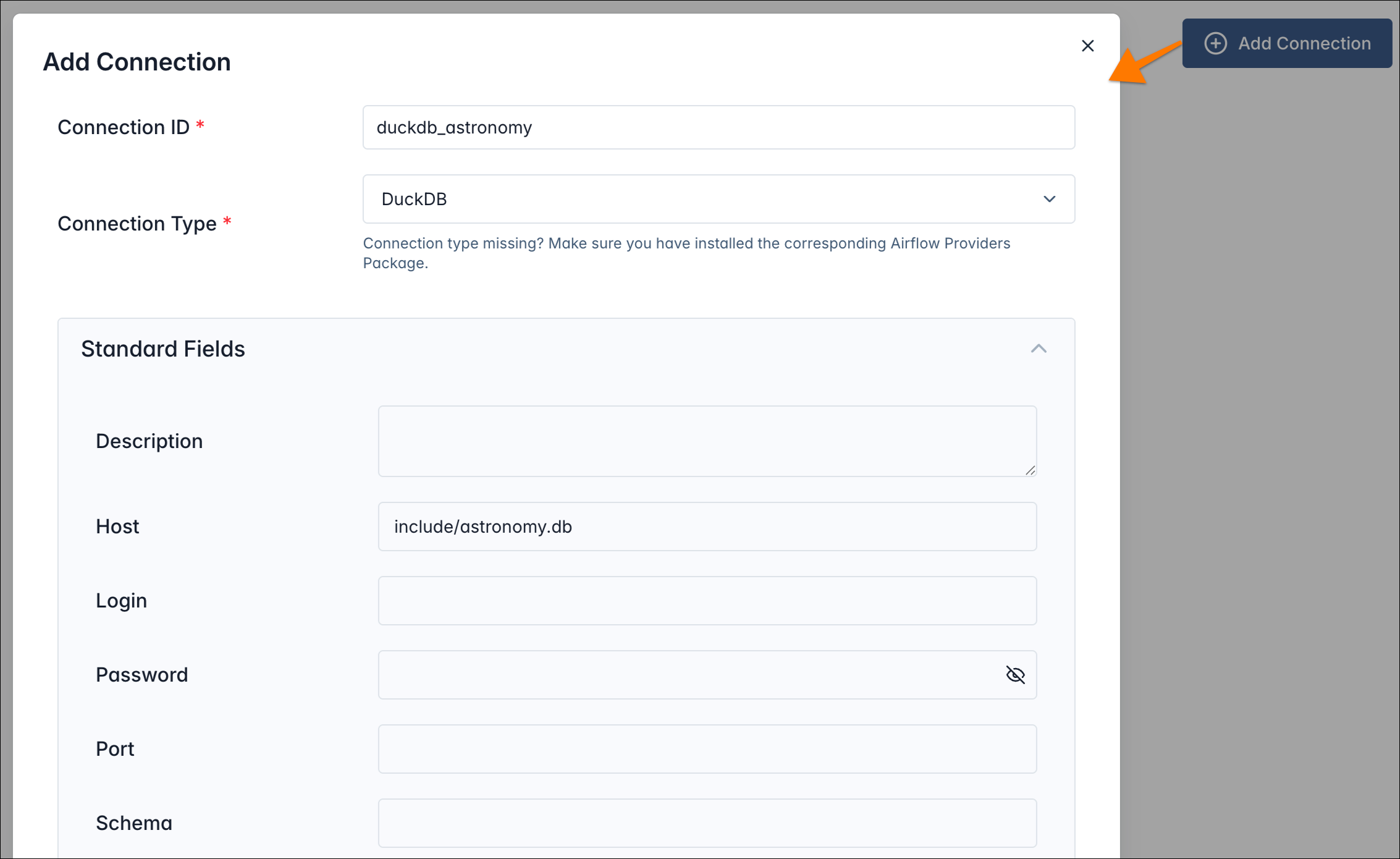 Add connection to DuckDB database