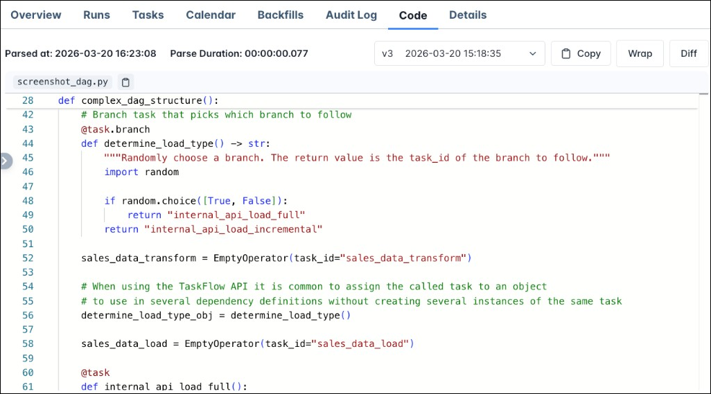Screenshot of the Code tab.