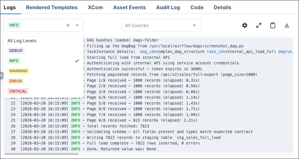 Screenshot of the Logs tab for an individual task instance.