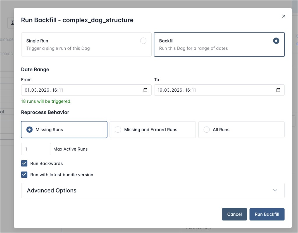Screenshot of the backfill dialog.