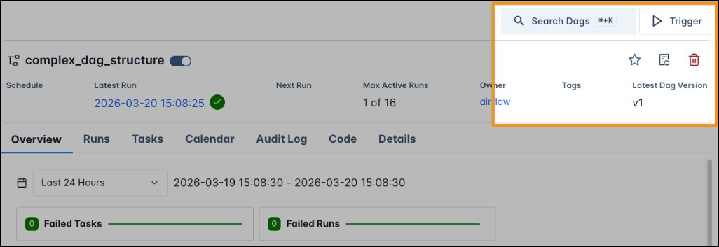Screenshot of the individual Dag actions.