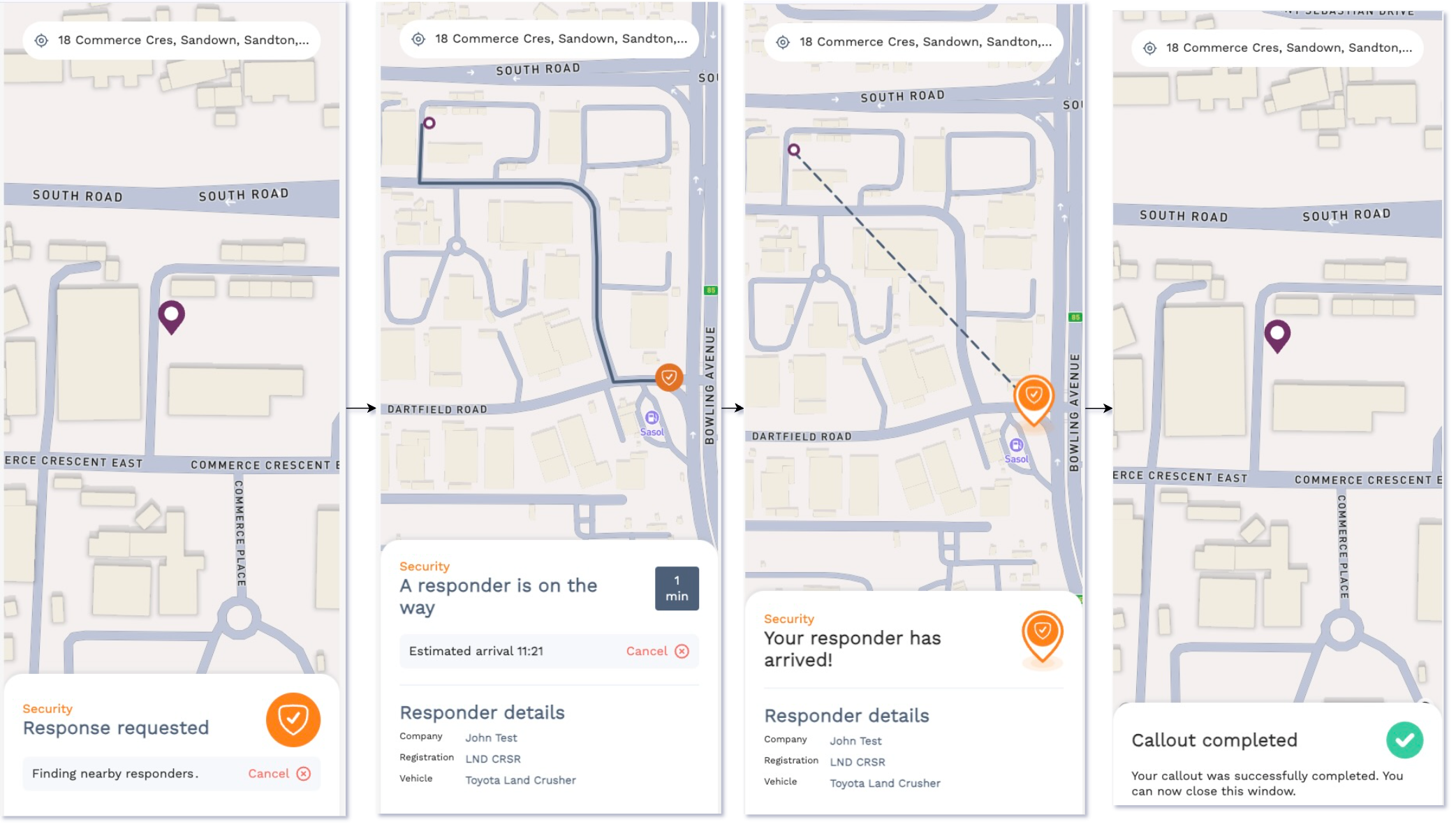 Hosted callout tracking screens