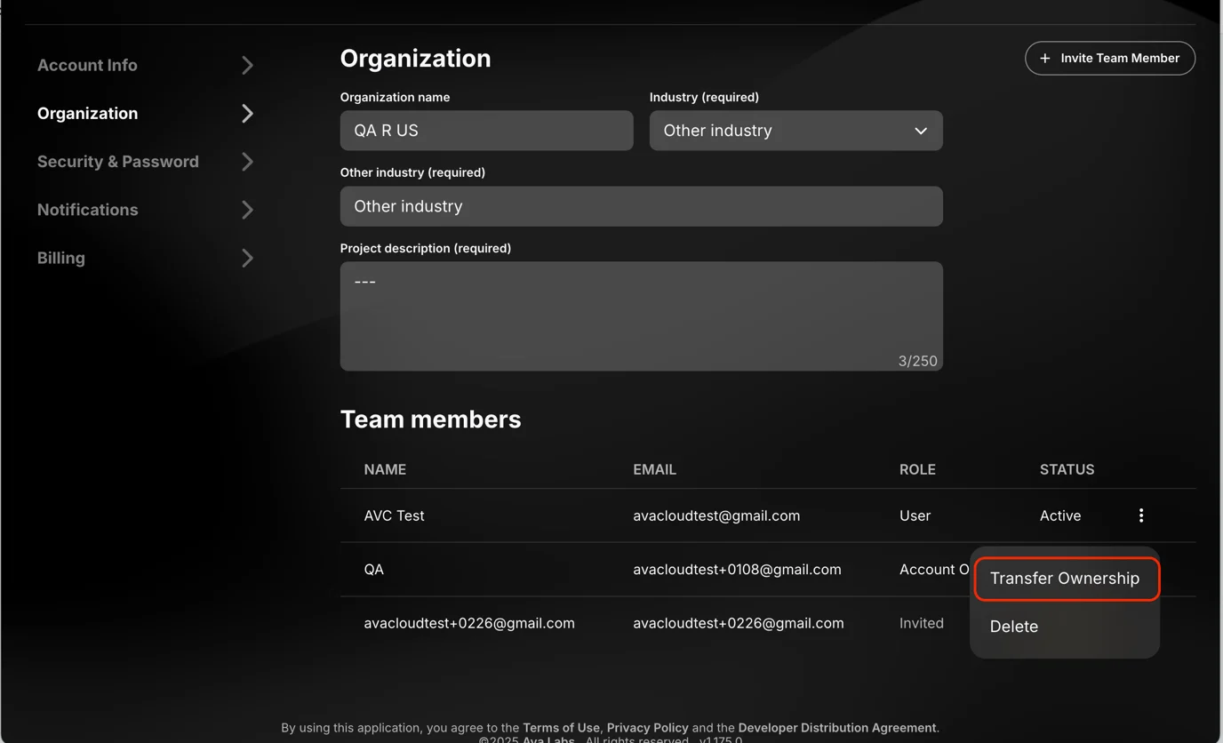 Account Owner controls