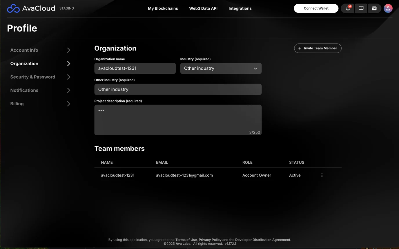 Organization view in AvaCloud