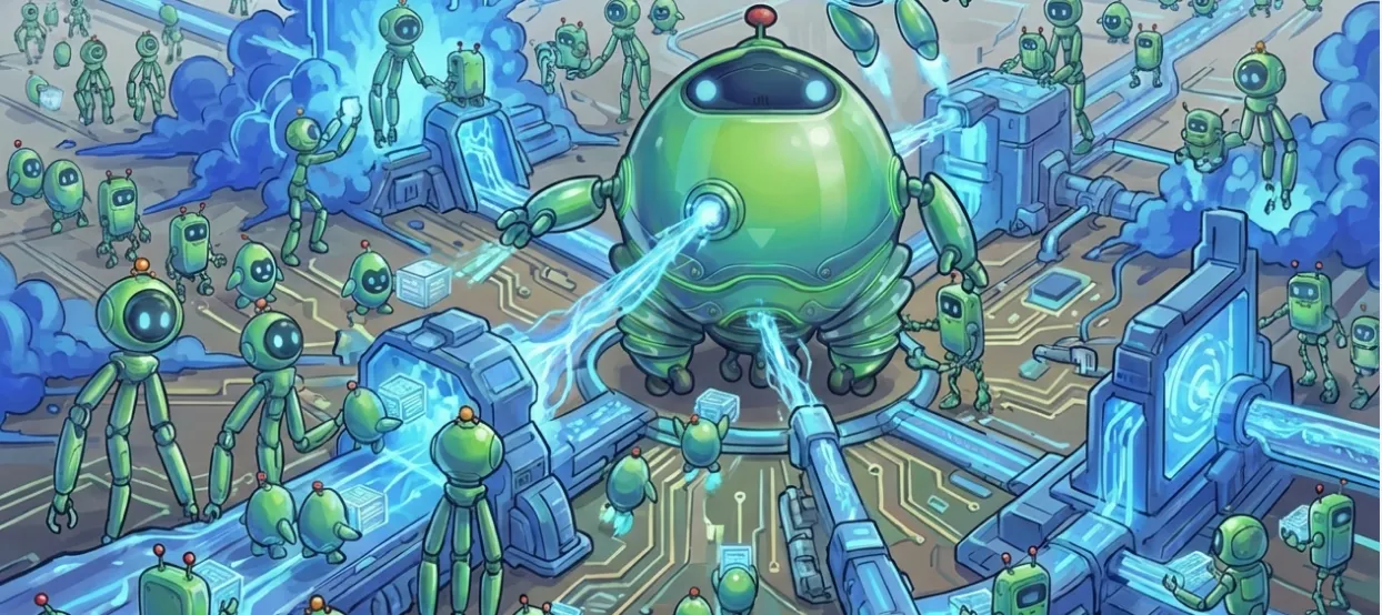 Large agent connected to a network of smaller agents