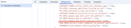 checkout-settings request with the PI-5111.google_pay_direct_pay_on_click flag enabled