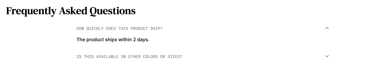 Product FAQs with accordions