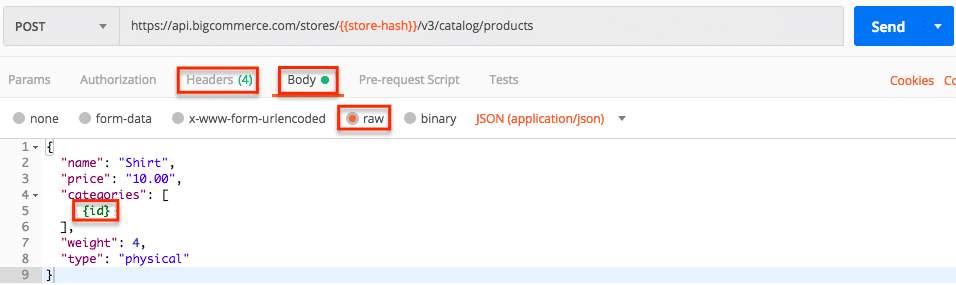 Editing the request body with category ID