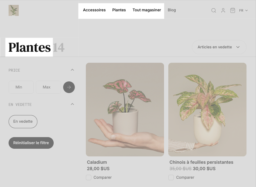 Categories localized in French